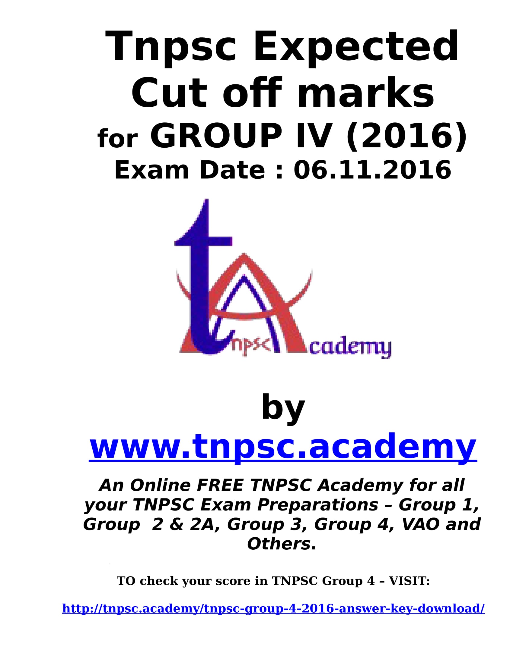 TNPSC Group 4 expected cut off marks 2016